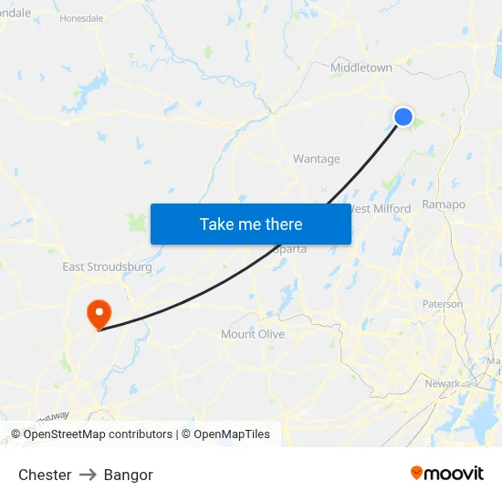 Chester to Bangor map
