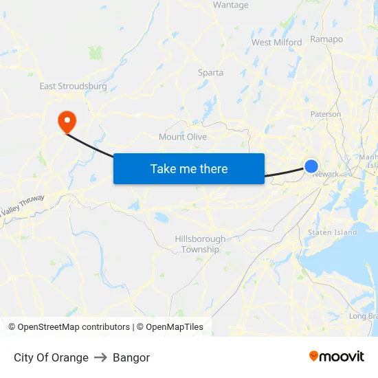 City Of Orange to Bangor map