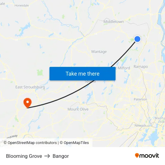 Blooming Grove to Bangor map