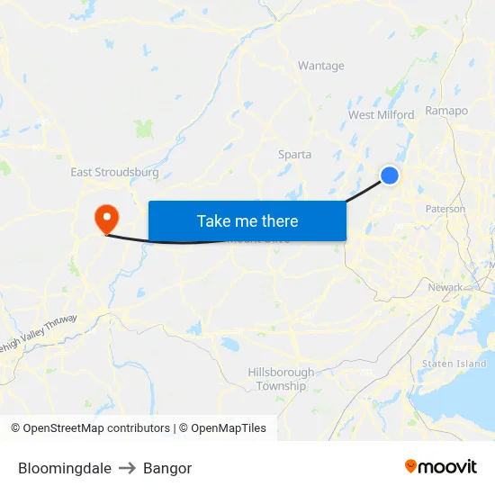 Bloomingdale to Bangor map