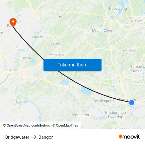 Bridgewater to Bangor map