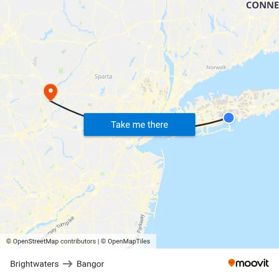 Brightwaters to Bangor map