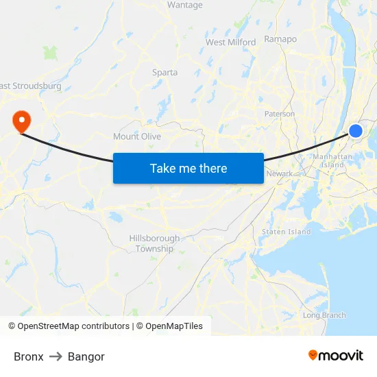 Bronx to Bangor map