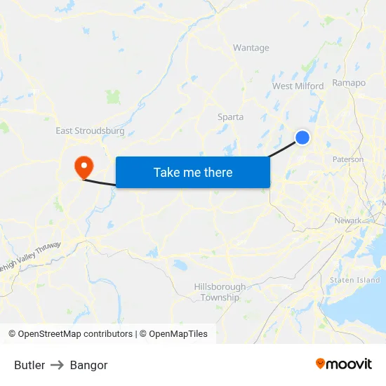 Butler to Bangor map