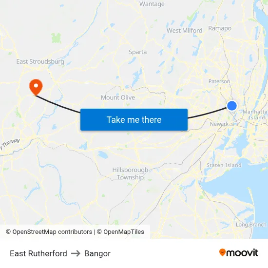 East Rutherford to Bangor map