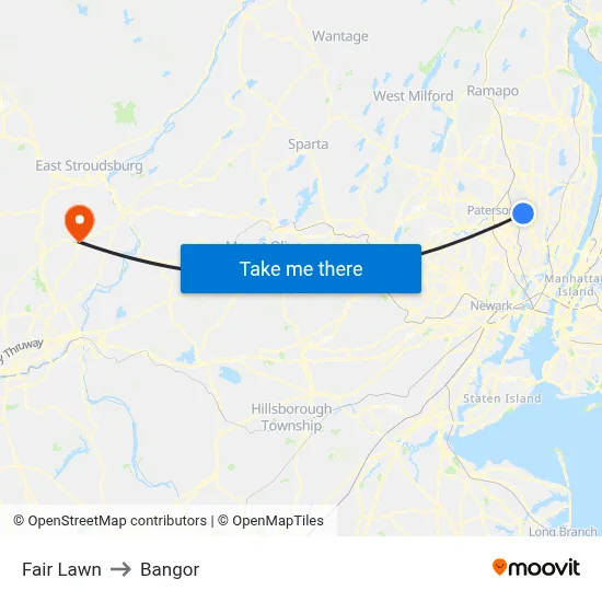 Fair Lawn to Bangor map