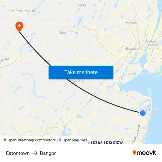 Eatontown to Bangor map