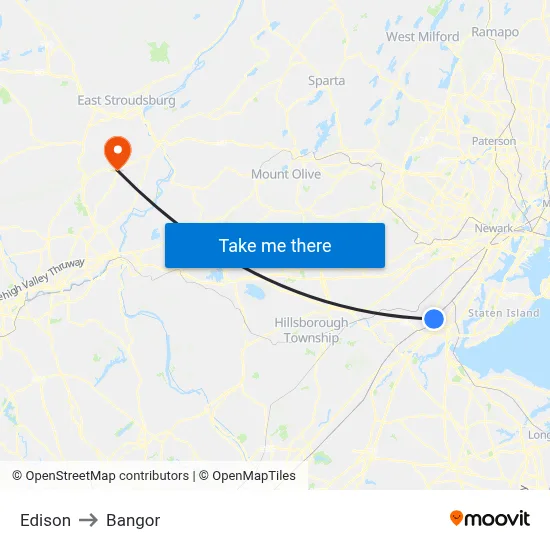Edison to Bangor map