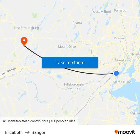 Elizabeth to Bangor map