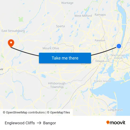 Englewood Cliffs to Bangor map