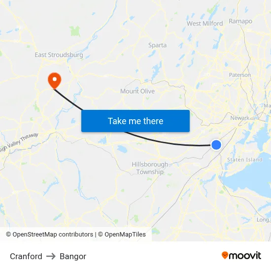 Cranford to Bangor map