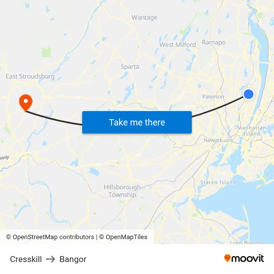 Cresskill to Bangor map