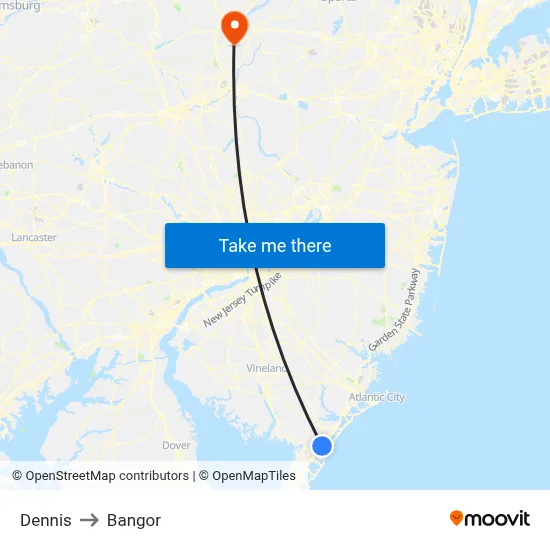 Dennis to Bangor map