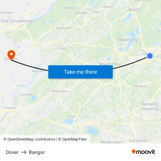 Dover to Bangor map