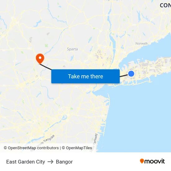 East Garden City to Bangor map