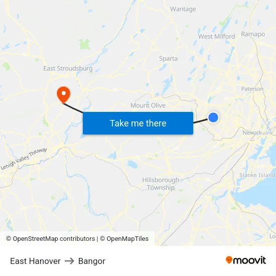 East Hanover to Bangor map