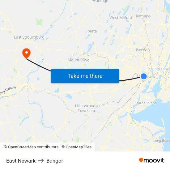 East Newark to Bangor map