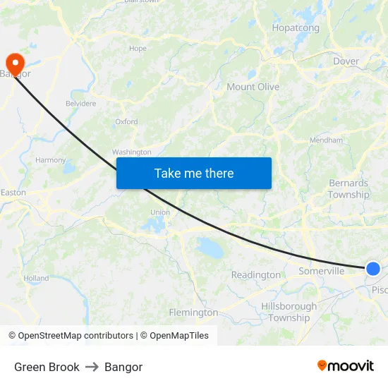 Green Brook to Bangor map