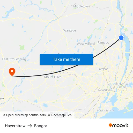 Haverstraw to Bangor map