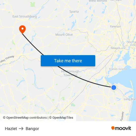 Hazlet to Bangor map
