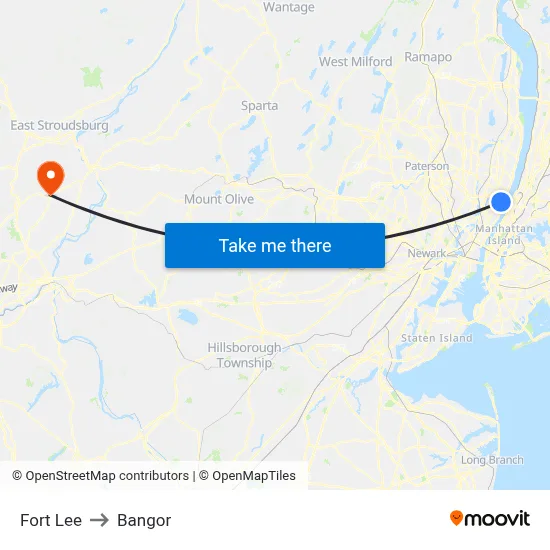 Fort Lee to Bangor map