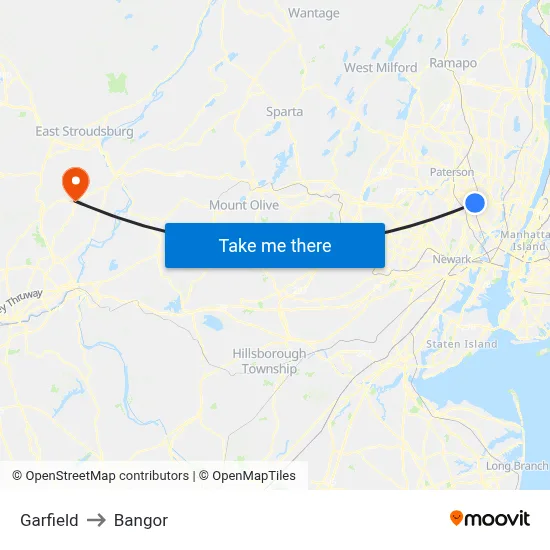 Garfield to Bangor map
