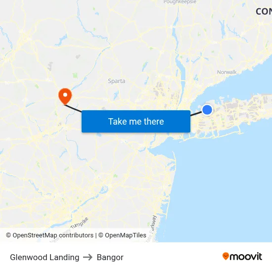 Glenwood Landing to Bangor map