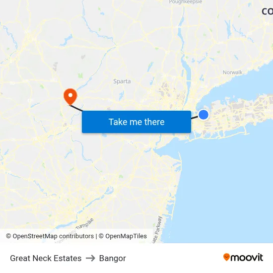 Great Neck Estates to Bangor map