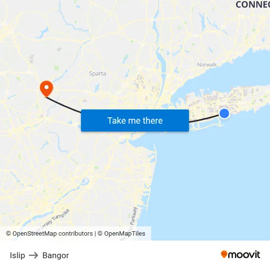 Islip to Bangor map