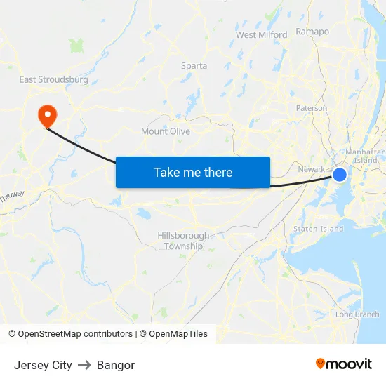 Jersey City to Bangor map