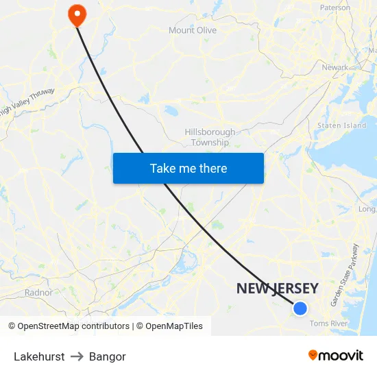 Lakehurst to Bangor map