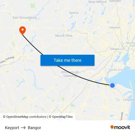 Keyport to Bangor map