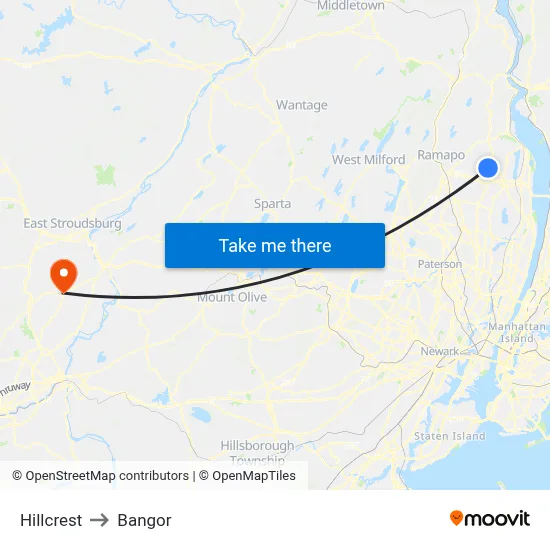 Hillcrest to Bangor map