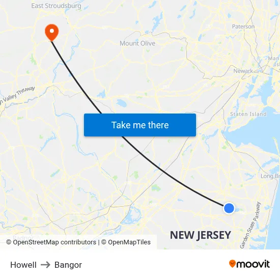 Howell to Bangor map
