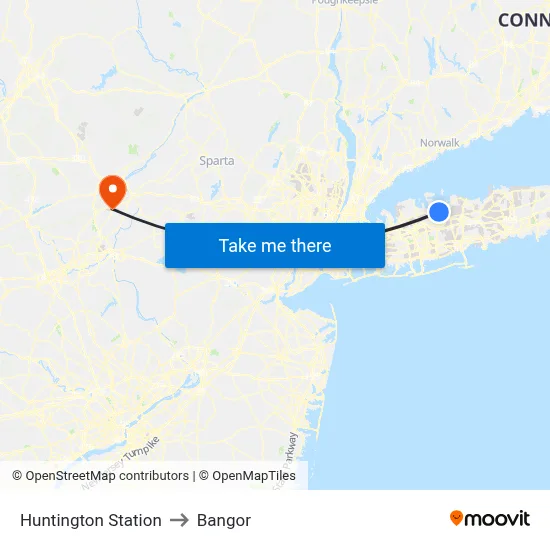 Huntington Station to Bangor map
