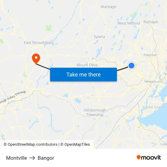 Montville to Bangor map