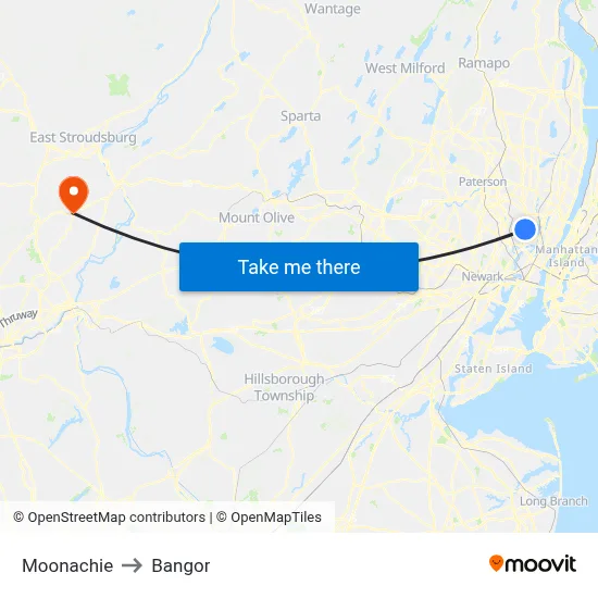 Moonachie to Bangor map