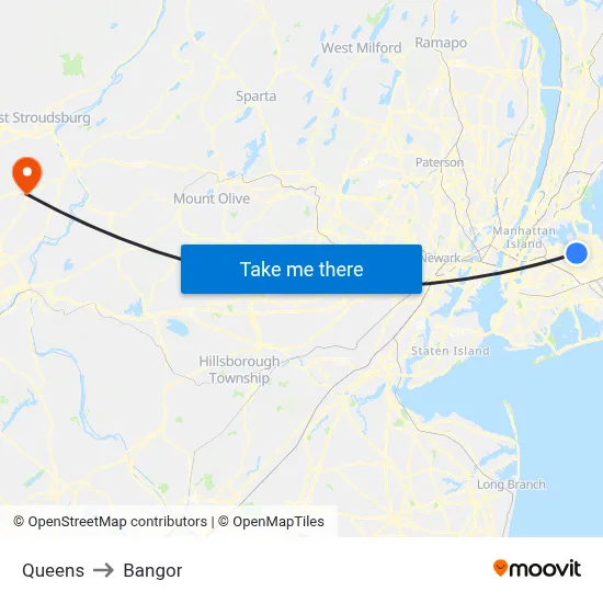 Queens to Bangor map