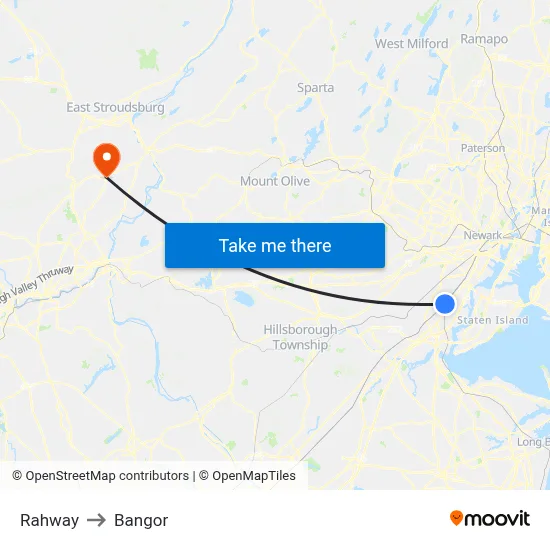 Rahway to Bangor map