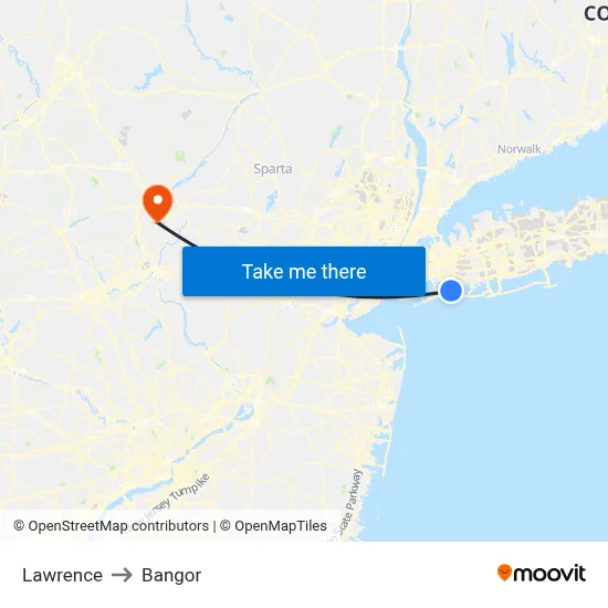 Lawrence to Bangor map