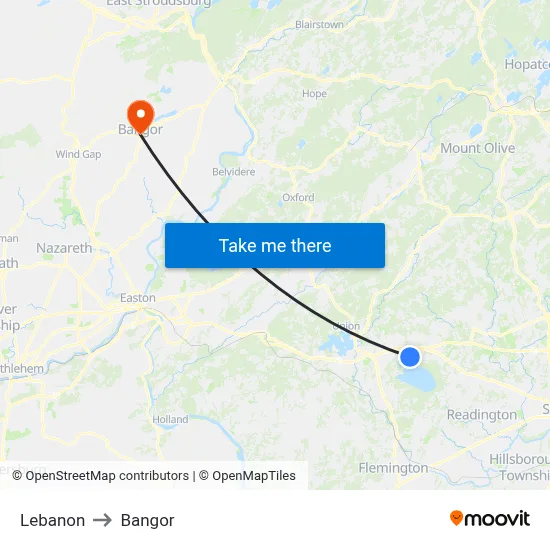 Lebanon to Bangor map