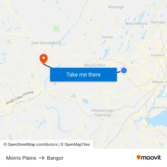 Morris Plains to Bangor map