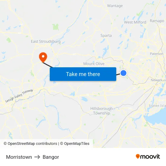 Morristown to Bangor map