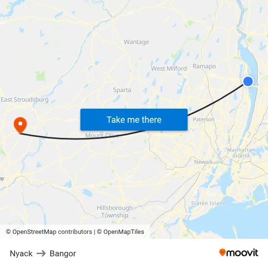 Nyack to Bangor map