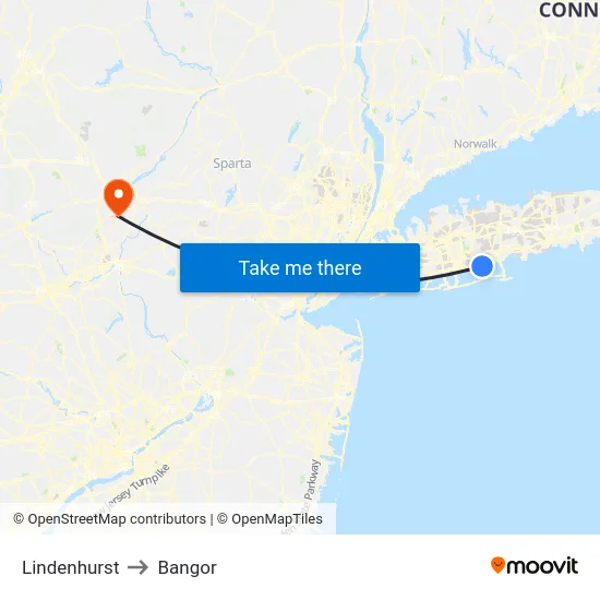 Lindenhurst to Bangor map