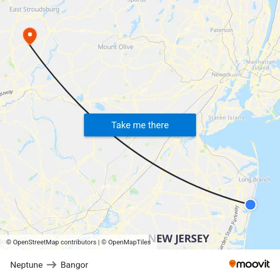 Neptune to Bangor map