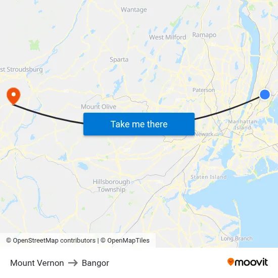 Mount Vernon to Bangor map