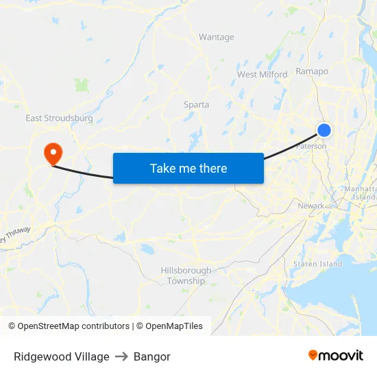Ridgewood Village to Bangor map