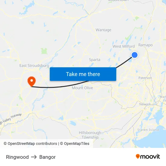 Ringwood to Bangor map
