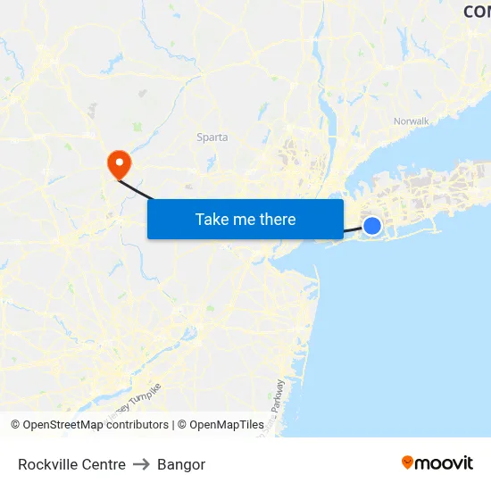Rockville Centre to Bangor map